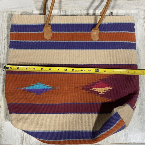 Southwest Aztec Tote Bag Colorful Stripe Pattern Color Block 100% Cotton Western - Picture 3 of 7